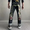 Europeiska AMR och American High Street Hip-Hop Jeans tryckt hipster raka bredbensbyxor