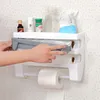 Storage Holders Racks Wall-Mount Paper Towel Holder Sauce Bottle Rack 4 In 1 Cling Film Cutting Holder Mutifunction Kitchen Organizer 230921