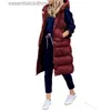 Damenwesten 2022 neue Damenweste Baumwollmantel Herbst und Winter mit Kapuze langer Mantel ärmellos lose Damenweste Snowwear L230922