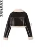 Women's Down Parkas Xnwmnz Women Fashion Thick Warm Faux Shearling Crop Jacket Coat Vintage Långärmad dragkedja Kvinna Ytterkläder toppar Högkvalitativ J230922