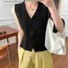 Women's Vests V-neck Knitted Suit Vest Women Black Beige 2023 Summer Sleeveless Corset Vest Tops L230922