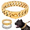 Übertriebene 32 mm schwere 316L Edelstahl goldene kubanische große Haustier-Hundekette Halskette Pitbull Halsbänder Halsband Top-Qualität Chains281F