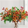 Couronnes de fleurs décoratives 2 pièces / 5 branches fausses plantes artificielles de myrtille décor floral pour jardin maison Ramadan verdure Faux Plantas Otyyp