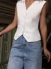 Women's Vests Women Fashion V Neck Single Breasted Short Vest Office Lady Sleeveless Chic White Suit Business Slim Waistcoat Tops Chaleco Q188 L230922