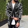 Suéteres masculinos com capuz suéter cardigan 2023 outono e inverno nova moda médio longo impresso casual suéter de tamanho grande l230922