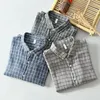 Chemises décontractées pour hommes Chemise à carreaux en lin de coton Hommes manches longues Mode élégante pour vêtements Slim Fit S Camisa Masculina Chemise