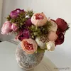 Decorações de Natal de alta qualidade flor de seda buquê europeu flores artificiais vívidas rosa peônia folha festa de casamento decoração de casa R230922