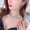 Wedding Jewelry Sets Luxury Evening Dress Set Colorful Teardrop CZ Multi layered Choker Necklace Earrings Statement for Women 230921