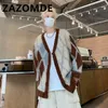 سترات الرجال Zazomde Harajuku سترة كبيرة الحجم الشارع الكوري الأزياء كارديجان Jumper Pullover Men Coated Lozenge Coat 230921