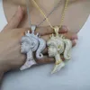 Iced Out 3D Girl Head Queen Pendant Necklace with Rope Chain Tennis Necklace