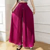 Pantalon femme 2023 été taille haute femmes plissées style coréen couleur unie cordon conception volants ourlet jambe large