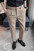 Erkek Suit 2024 Yaz Erkekler İş Elbise Pantolon Ayak bileği Uzunluk Sosyal İnce Ofis Sosyal Takım Sokak Giyim Düğün Pantolonları Kostüm Homme