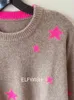 Swetery kobiet miękki kaszmirowy sweter okrągły szyja różowy gwiazdy jacquard upuszczenie na ramię długie rękawowe pulovery najwyższej jakości