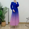 Grundläggande casual klänningar Gradient Miyake Pleated Dress Round Neck Long Puff Sleeves Color Block Female Maxi Elegant Party Clothing 230922