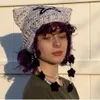 Bonnet/Crâne Casquettes Y2K Chat Oreille Hairball Bonnets Chapeau Rayé Tricoté Ski Laine Casquette Chaud Filles Femmes Chapeaux Chat Oreille Tricot Rayé Bonnet Bonnet avec Pompon 230921