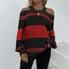 Women's Sweaters Sweater Woman 2023 Autumn/winter Halter Off Shoulder Sexy Knit Striped Lantern Sleeve Women Drop MMYG2317