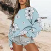 Kvinnors T -skjortor Casual Fashion Floral Print Round Neck Loose Long Sleeve Sweatshirt Hoodies Tops Sports Blus 2023