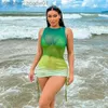 Women's Swimwear Bikini2023 Summer New Sexy Mesh Three Piece Bikini Swimsuit Bright sheen Swimsuit Women L230922