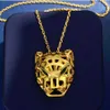 18K gold Plated Leopard Head Sweater Long Chain Necklaces for Women Designer Goldcolor Copper Necklace Jewelry panther With Green 225a