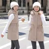 Kvinnors västar Autumn Winter Women Down Cotton Vest Jacket Thicken Korean Hat Löstagbar Outcoat Female Pocket Waistcoat toppar Ny storlek 3XL L230922