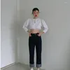 Damenblusen TEROKINIZO Spitzen-Patchwork-Cropped-Tops Frauen Langarm-Vintage-Hemden Weiblicher koreanischer Stil Bluse Ankunft Streetwear Blusas