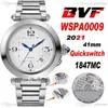 BVF 41mm Pasha WSPA0009 1847MC Relógio automático masculino mostrador prateado marcadores de números grandes mãos azuis pulseira de aço inoxidável Super Editi213c