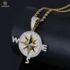 Chains Vinregem Hip Hop Rock 925 Sterling Silver Compass Shape Created Moissanite Gemstone Party Pendant Necklace Fine Jewelry Gif2705