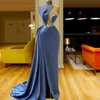Arabski Aso Ebi Ebi Blue Blue Luksusowe sukienki na bal z koralikami koronkowa koronkowa wieczór formalny impreza druga suknie przyjęte sukienki 028