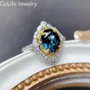 Bröllopsringar 2ct London Blue Topaz Ring 7mm 9mm VVS Grad Natural Silver No Fading 3 Layer 18k Gold Plating smycken 230922