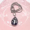 Pendant Necklaces Natural Stone Tree Of Life Drop Shaped Reiki Healing Metal Chain Necklace For Women And Men Jewelry Gift 26X40mm