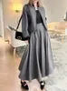 Two Piece Dress Vintage color contrast lapel belt clip cotton coat twopiece womens autumn high waist bright line Aline swing skirt suit 230922