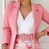 Survêtements pour femmes à manches longues blazer imprimé floral shorts ensemble avec ceinture deux pièces ensembles automne 2023 femmes manteaux pantalons courts slim décontracté