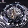 Forsining Militaire Sport Design Transparent Squelette Cadran Argent En Acier Inoxydable Hommes Montres Top Marque De Luxe Automatique Montres203U