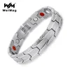 WelMag Bracelet de mode hommes magnétique Bio énergie en acier inoxydable large argent manchette Bracelets Homme bijoux de guérison cadeaux de noël3142