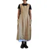 Casual Dresses Plus Size 2023 Dress Women Solid Color Sleeveless Square Neck Pockets Cotton Linen Apron Long