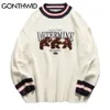 Męskie swetry gonthwid niedźwiedzie patchwork w paski dzianinowe skoczki swetry streetwear hip hop harajuku swobodne pullover dzianinowe topy modowe 2309922