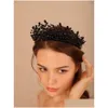 Headpieces Luxury Black Crystal Crown Fashion Handmade brudtärna hårsmycken tiaras brudtillbehör för kvinnor huvudstycke dropp deli dhfdo