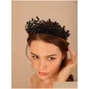 Headpieces Luxury Black Crystal Crown Fashion Handmade Bridesmaid Hair Jewelry Tiaras Bridal Accessories For Women Headpiece Drop Deli Dhfdo