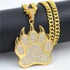 Hip Hop Huella de pata de oso Colgantes de oro Collares Colgantes Bling Bling Iced Out Collares de cristal Cadena de cuerda de acero inoxidable283R