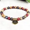 MG0729 Bracciale Picasso Jasper da 6 mm con ciondolo fiore di loto Bracciale Yoga Mala da donna di nuovo design Bracciale di protezione energetica2837