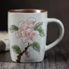 ヴィンテージコーヒーマグjingdezhen手描きの牡丹セラミックカップクリエイティブパーソナリティレトロmug260f