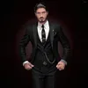 Ternos masculinos clássicos pretos, slim fit, lapela repicada, casamento, noivo, smoking, 3 peças, jaqueta, colete, calças, conjunto masculino, negócios, blazer