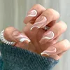 Unghie finte 24 pezzi manicure crisantemo fai da te foglia oro stampa ondulata su finta ballerina lunga francese