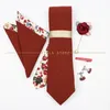 Neck Ties 7 PCS Luxury Cotton Bag Packing Floral Solid 7cm Tie Set Brosch Clip Hanky ​​Cufflinks Self Bow Men Gift Wedding Cravat Accessory 231013