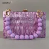 Bolsos de noche Marca de lujo Perla Púrpura Moda Mujer Bolso de hombro Manija de cuentas Cadena Caja de acrílico Embragues Tarde Fiesta de boda Bolsas 230922