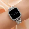 Wristwatches LED Light Digital Watch For Women Elegant Diamond Smart Square Alloy Watchband Women's Wristwatch Electronic Watches
