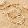 1PC Mode Shell Perlen Armbänder Boho Vintage Kauri Gold Farbe Muschel Handgemachte Einstellbare Armband Strand Schmuck für Women3054