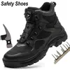 Säkerhetsskor Fashion Safety Shoes Men Rotated Button Work Sneakers Anti-PuncTure Intestructible Shoes Steel Toe Work Boots Protective Shoes 230922