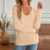 Maglioni da donna Maglione pullover a maniche lunghe alla moda con scollo a V solido casual autunno inverno da donna carino