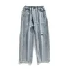 メンズパンツ洗浄されたストレートジーンズのヴィンテージサイドストラップカジュアルズボン貨物男性服
